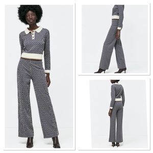 NWT Zara Retro High Waisted Jacquard Flared Pants
